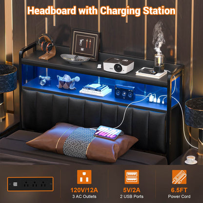 Upholstered Headboards with Outlets, USB Ports and LED Light