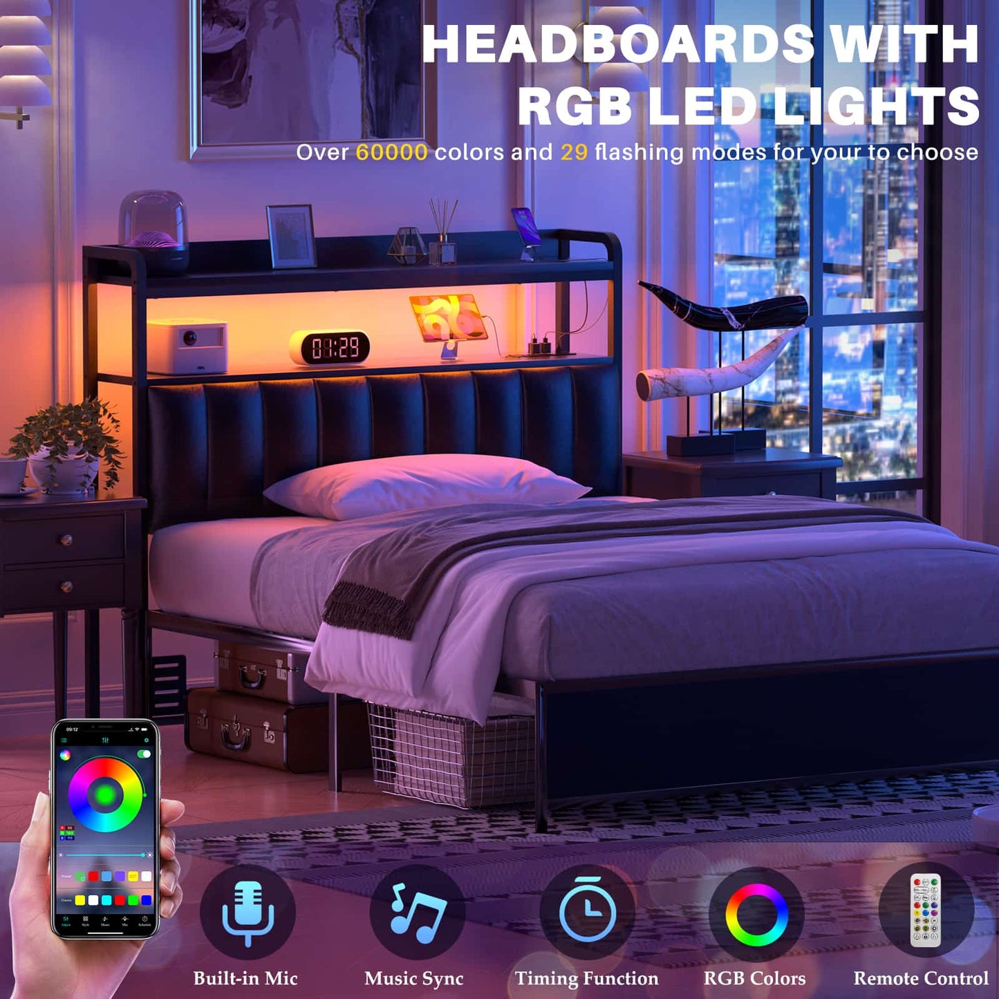 Upholstered Headboards with Outlets, USB Ports and LED Light