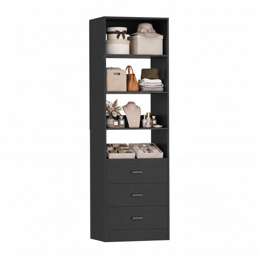 63.9 Inch Wide Closet Storage System, with 9 Wooden Drawers and 12 Open Shelves, 3 Piece Set