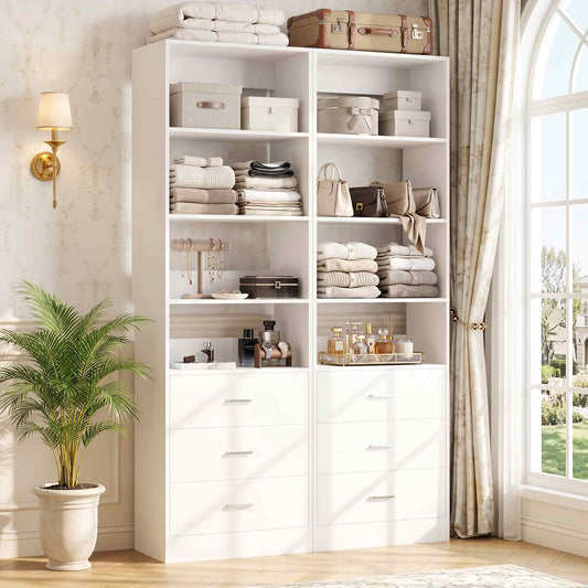 42.6" Wide 2 Piece Closet Organizer System with 6 Drawers and Adjustable Shelves