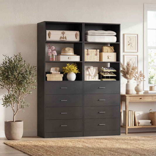 3.55 FT Modular Closet Organizer System with 8 Wood Drawers and 6 Shelves