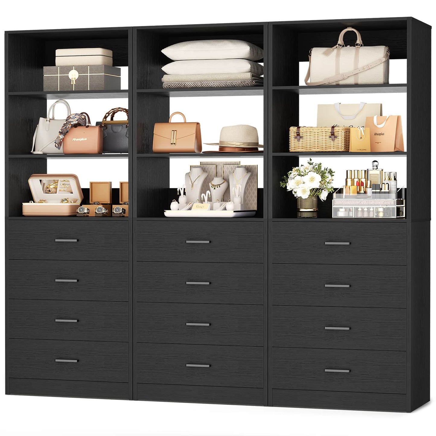 3.55 FT Walk-in Modular Closet Organizer System with 8 Wood Drawers and 6 Shelves