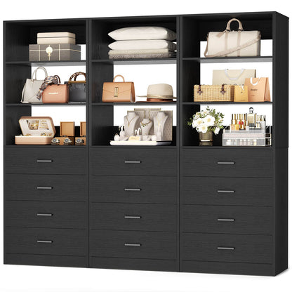 3.55 FT Walk-in Modular Closet Organizer System with 8 Wood Drawers and 6 Shelves