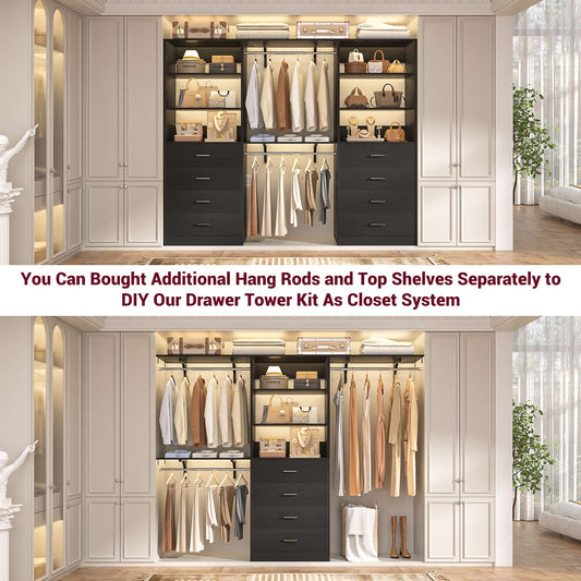 3.55 FT Walk-in Modular Closet Organizer System with 8 Wood Drawers and 6 Shelves