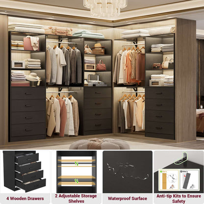 3.55 FT Walk-in Modular Closet Organizer System with 8 Wood Drawers and 6 Shelves