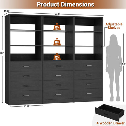 3.55 FT Walk-in Modular Closet Organizer System with 8 Wood Drawers and 6 Shelves