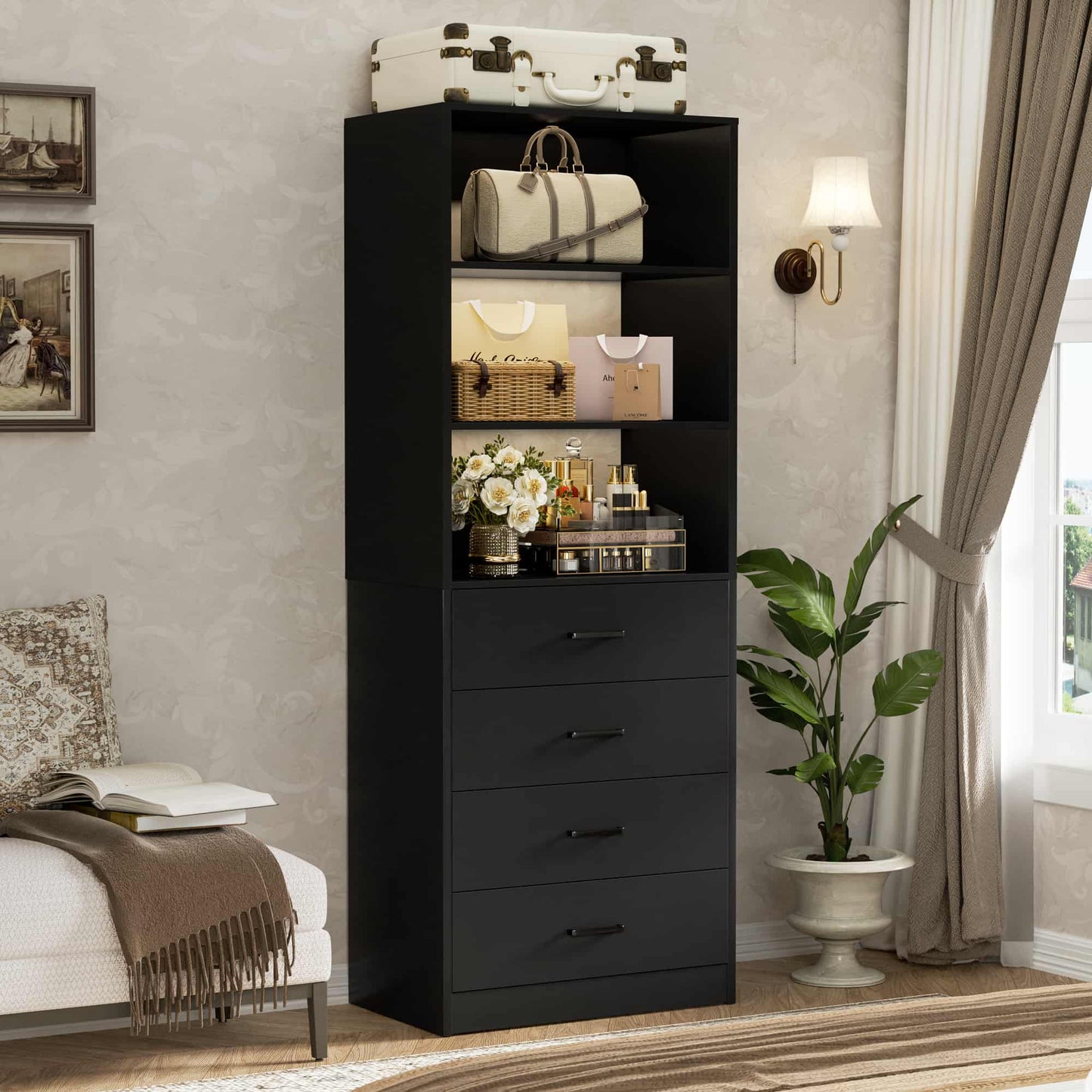 21.3'' Freestanding Closet System with 4 Drawers and Shelves