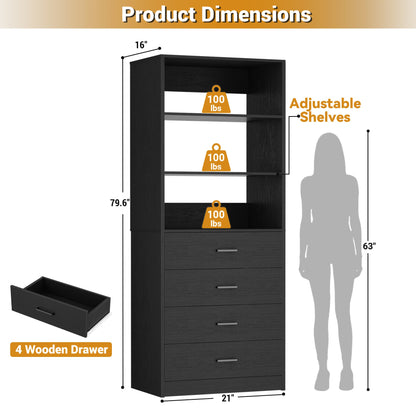 21.3'' Freestanding Closet System with 4 Drawers and Shelves