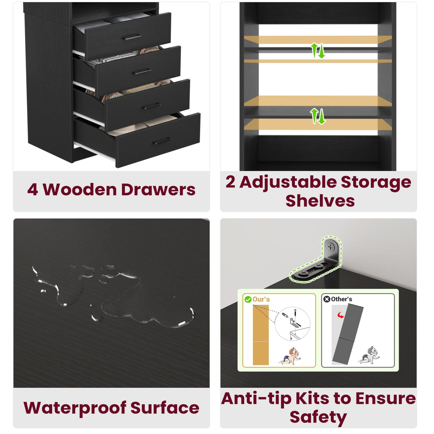21.3'' Freestanding Closet System with 4 Drawers and Shelves