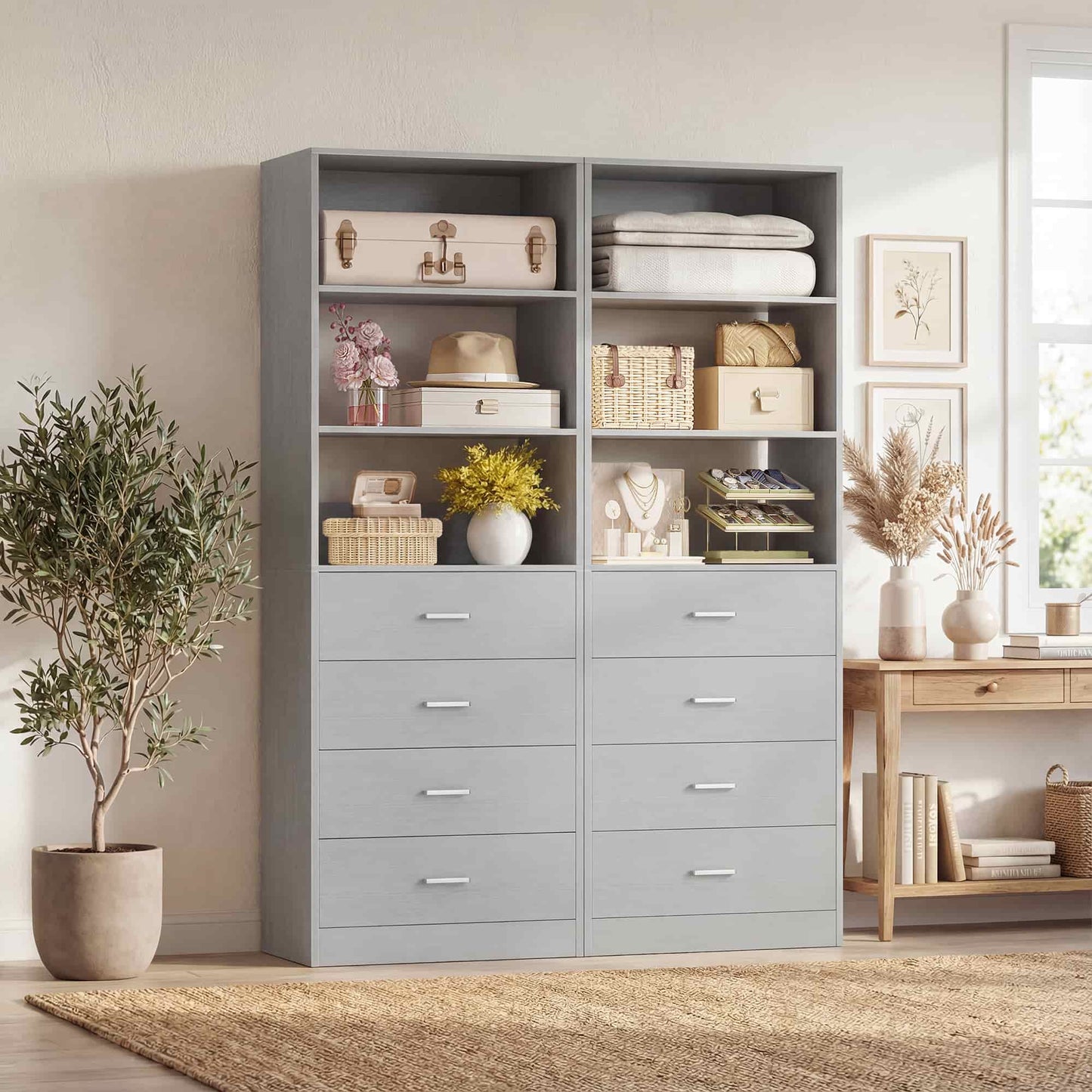 3.55 FT Modular Closet Organizer System with 8 Wood Drawers and 6 Shelves