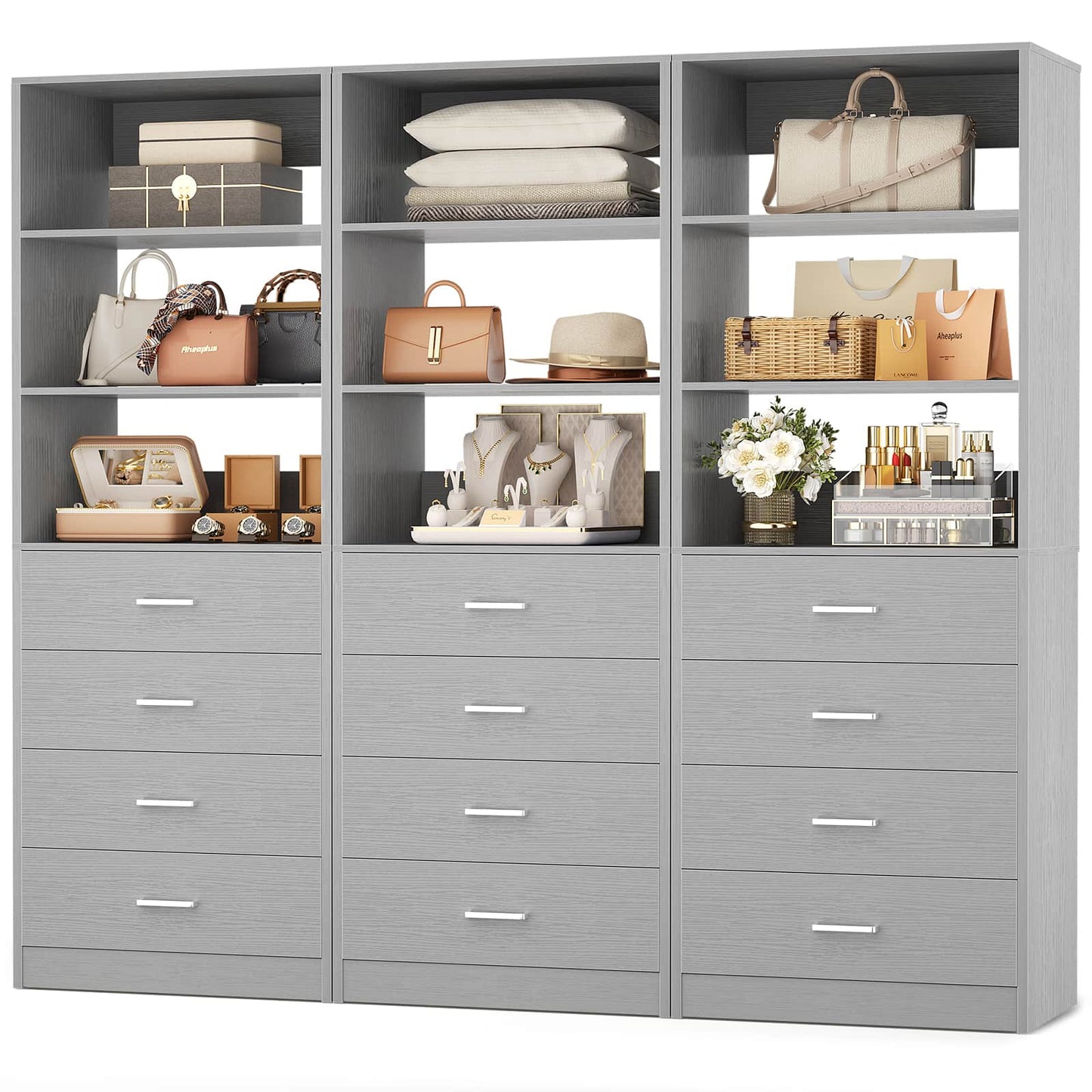 3.55 FT Walk-in Modular Closet Organizer System with 8 Wood Drawers and 6 Shelves