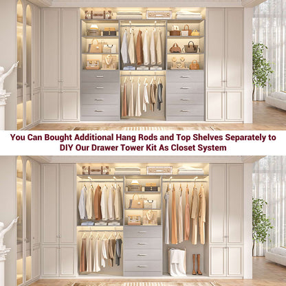 3.55 FT Walk-in Modular Closet Organizer System with 8 Wood Drawers and 6 Shelves