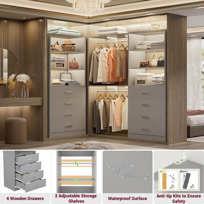 21.3'' Freestanding Closet System with 4 Drawers and Shelves
