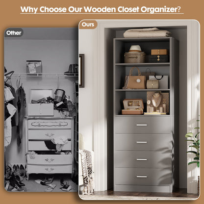 21.3'' Freestanding Closet System with 4 Drawers and Shelves
