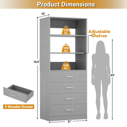 21.3'' Freestanding Closet System with 4 Drawers and Shelves