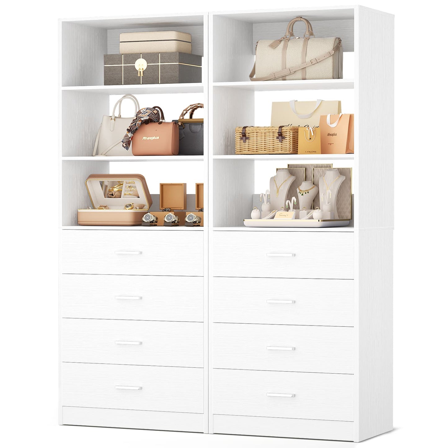 3.55 FT Modular Closet Organizer System with 8 Wood Drawers and 6 Shelves