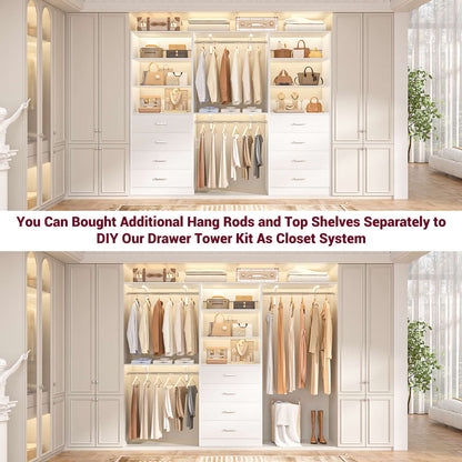 3.55 FT Modular Closet Organizer System with 8 Wood Drawers and 6 Shelves
