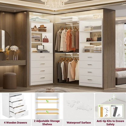 3.55 FT Modular Closet Organizer System with 8 Wood Drawers and 6 Shelves