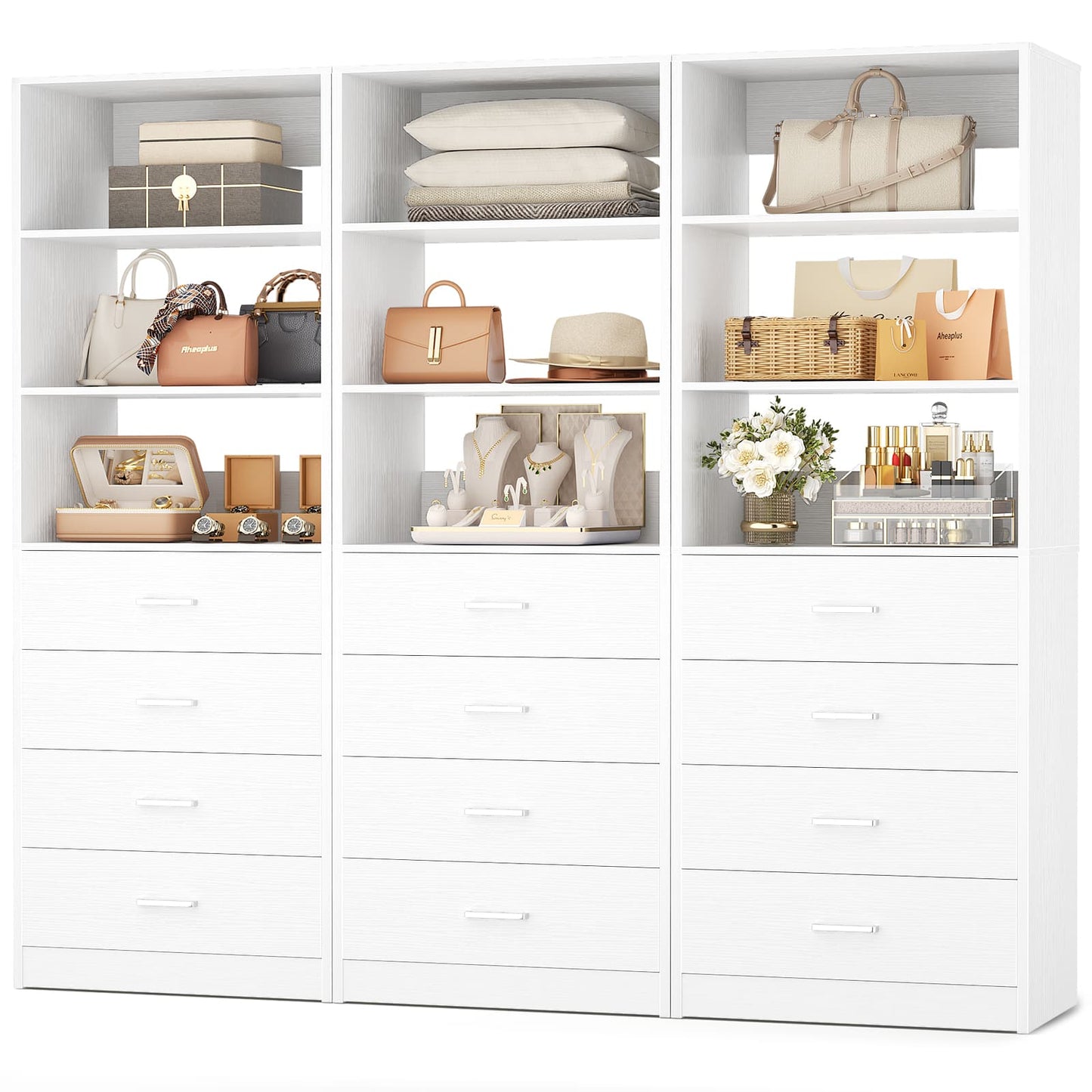 3.55 FT Walk-in Modular Closet Organizer System with 8 Wood Drawers and 6 Shelves
