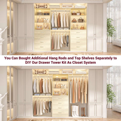 3.55 FT Modular Closet Organizer System with 8 Wood Drawers and 6 Shelves