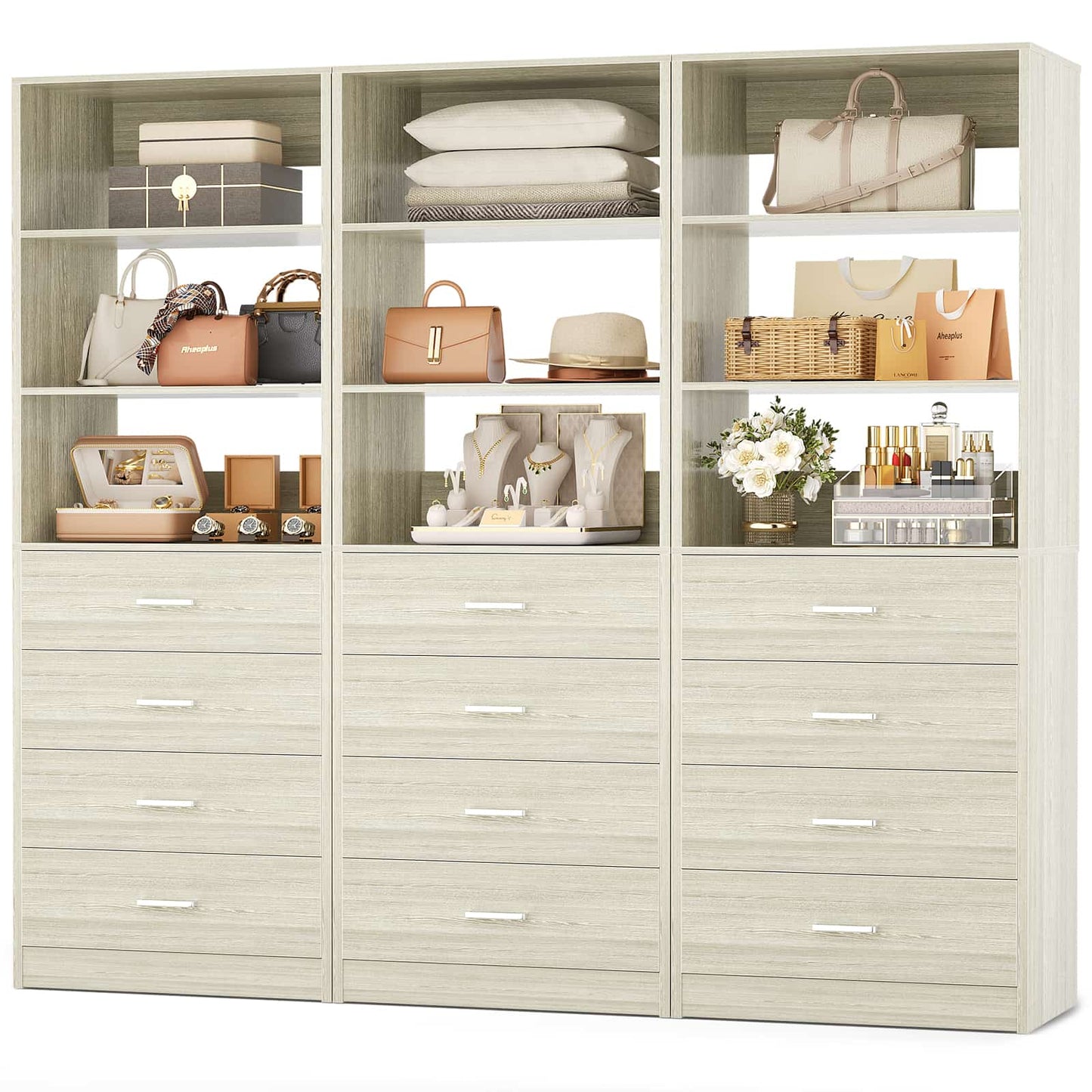 3.55 FT Walk-in Modular Closet Organizer System with 8 Wood Drawers and 6 Shelves