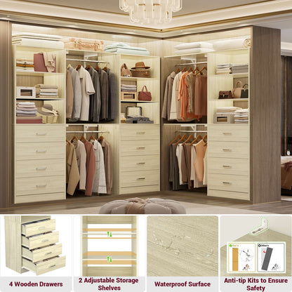 3.55 FT Walk-in Modular Closet Organizer System with 8 Wood Drawers and 6 Shelves