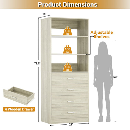 21.3'' Freestanding Closet System with 4 Drawers and Shelves