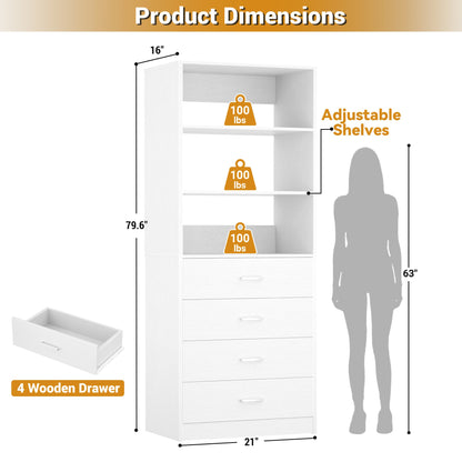 21.3'' Freestanding Closet System with 4 Drawers and Shelves