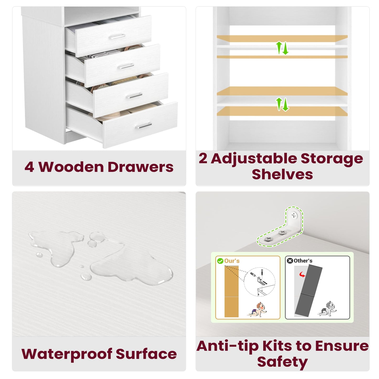 21.3'' Freestanding Closet System with 4 Drawers and Shelves