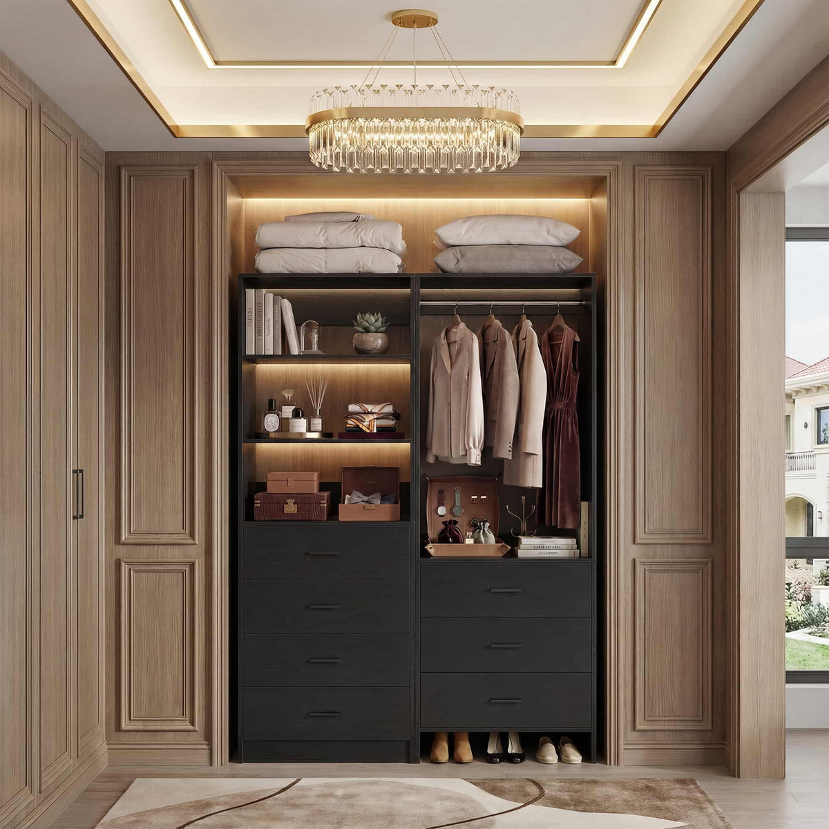 45'' Wide Closet Organizer System Set of 2, Walk-in Closet Storage System with 7 Drawers, Hanging Rod and Adjustable Shelf