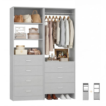 45'' Wide Closet Organizer System Set of 2, Walk-in Closet Storage System with 7 Drawers, Hanging Rod and Adjustable Shelf
