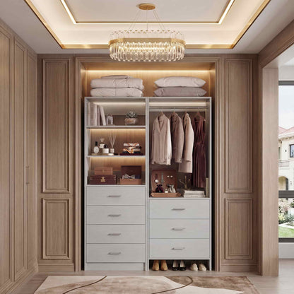 45'' Wide Closet Organizer System Set of 2, Walk-in Closet Storage System with 7 Drawers, Hanging Rod and Adjustable Shelf