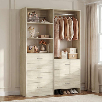 45'' Wide Closet Organizer System Set of 2, Walk-in Closet Storage System with 7 Drawers, Hanging Rod and Adjustable Shelf