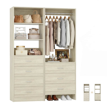 45'' Wide Closet Organizer System Set of 2, Walk-in Closet Storage System with 7 Drawers, Hanging Rod and Adjustable Shelf