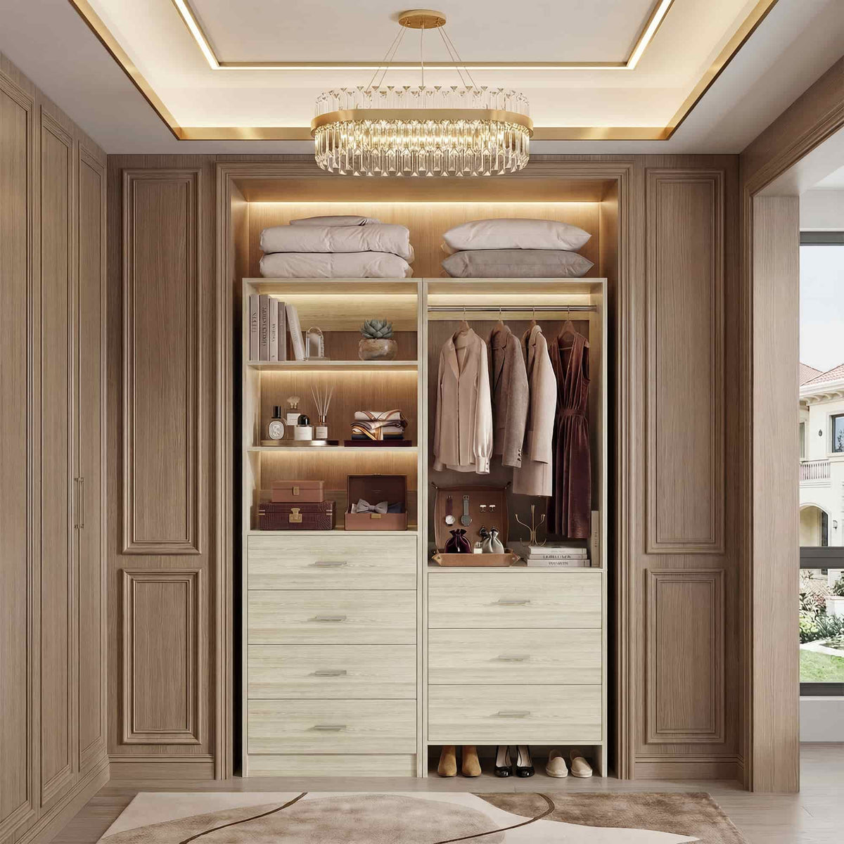45'' Wide Closet Organizer System Set of 2, Walk-in Closet Storage System with 7 Drawers, Hanging Rod and Adjustable Shelf