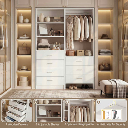 45'' Wide Closet Organizer System Set of 2, Walk-in Closet Storage System with 7 Drawers, Hanging Rod and Adjustable Shelf