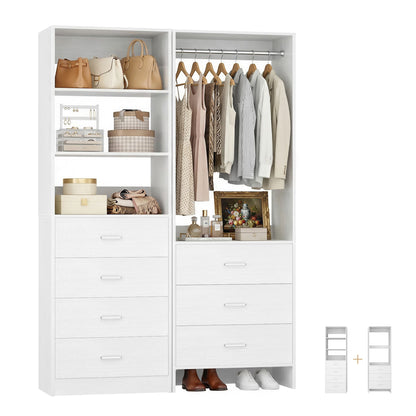 45'' Wide Closet Organizer System Set of 2, Walk-in Closet Storage System with 7 Drawers, Hanging Rod and Adjustable Shelf