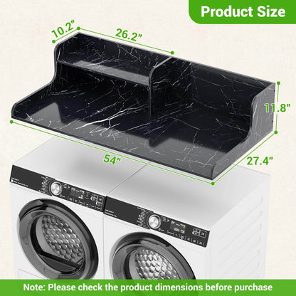 54" Washer Dryer Countertop with 2-Tier Raised Back Shelf, Laundry Wood Storage Overlay