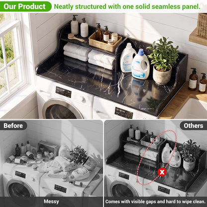 54" Washer Dryer Countertop with 2-Tier Raised Back Shelf, Laundry Wood Storage Overlay