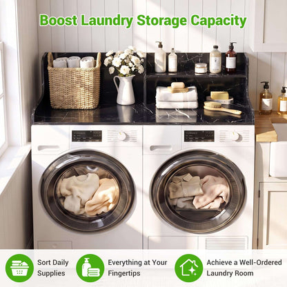 54" Washer Dryer Countertop with 2-Tier Raised Back Shelf, Laundry Wood Storage Overlay