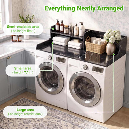 54" Washer Dryer Countertop with 2-Tier Raised Back Shelf, Laundry Wood Storage Overlay