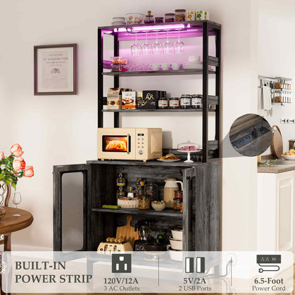 67" Tall Wine Cabinet Liquor Cabinet with LED Lights and Power Outlets