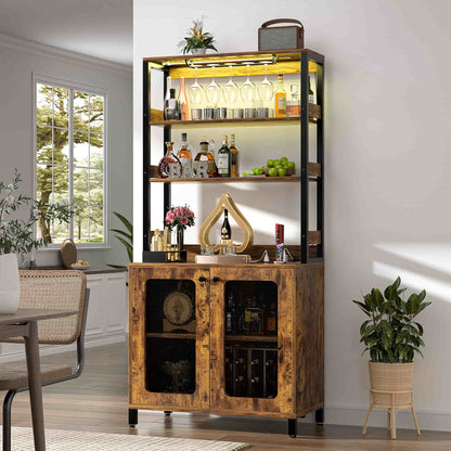 67" Tall Wine Cabinet Liquor Cabinet with LED Lights and Power Outlets