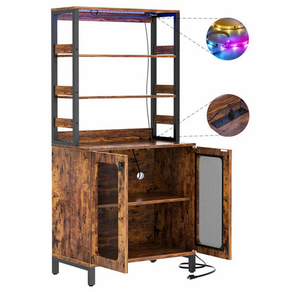 67" Tall Wine Cabinet Liquor Cabinet with LED Lights and Power Outlets