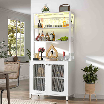 67" Tall Wine Cabinet Liquor Cabinet with LED Lights and Power Outlets