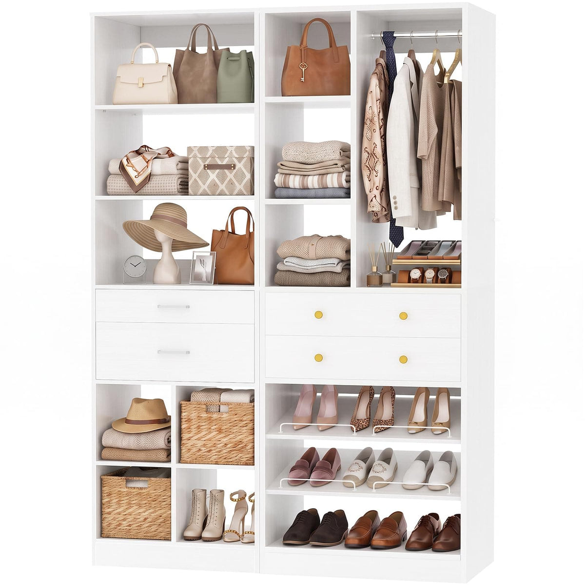 2-Piece Freestanding Closet System, 22"+28" Wardrobe Organizer with Drawers & Adjustable Shelves