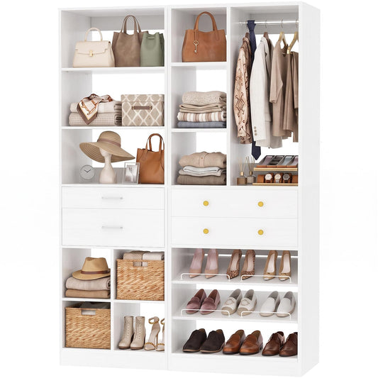 2-Piece Freestanding Closet System, 22"+28" Wardrobe Organizer with Drawers & Adjustable Shelves