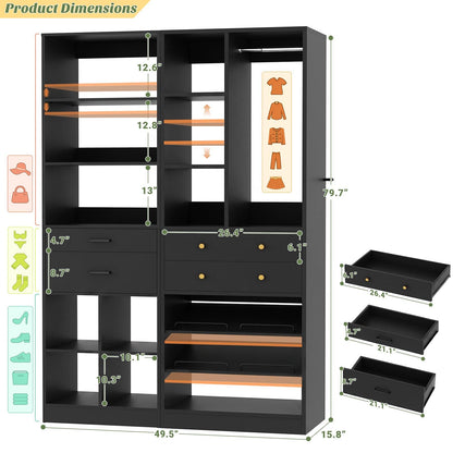 2-Piece Freestanding Closet System, 22"+28" Wardrobe Organizer with Drawers & Adjustable Shelves