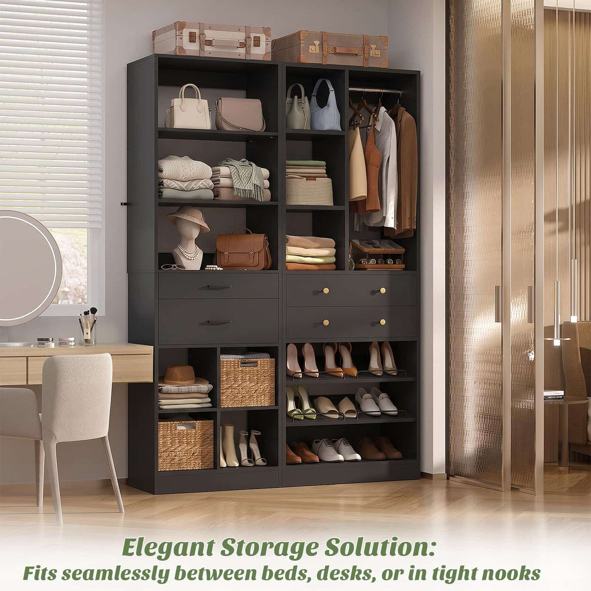 2-Piece Freestanding Closet System, 22"+28" Wardrobe Organizer with Drawers & Adjustable Shelves