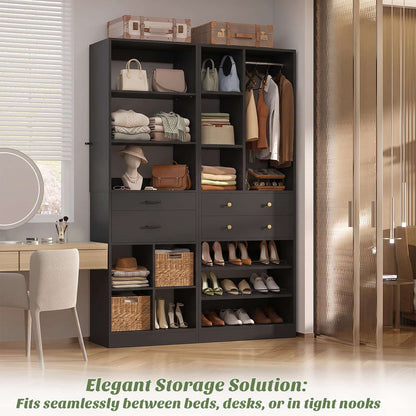 2-Piece Freestanding Closet System, 22"+28" Wardrobe Organizer with Drawers & Adjustable Shelves